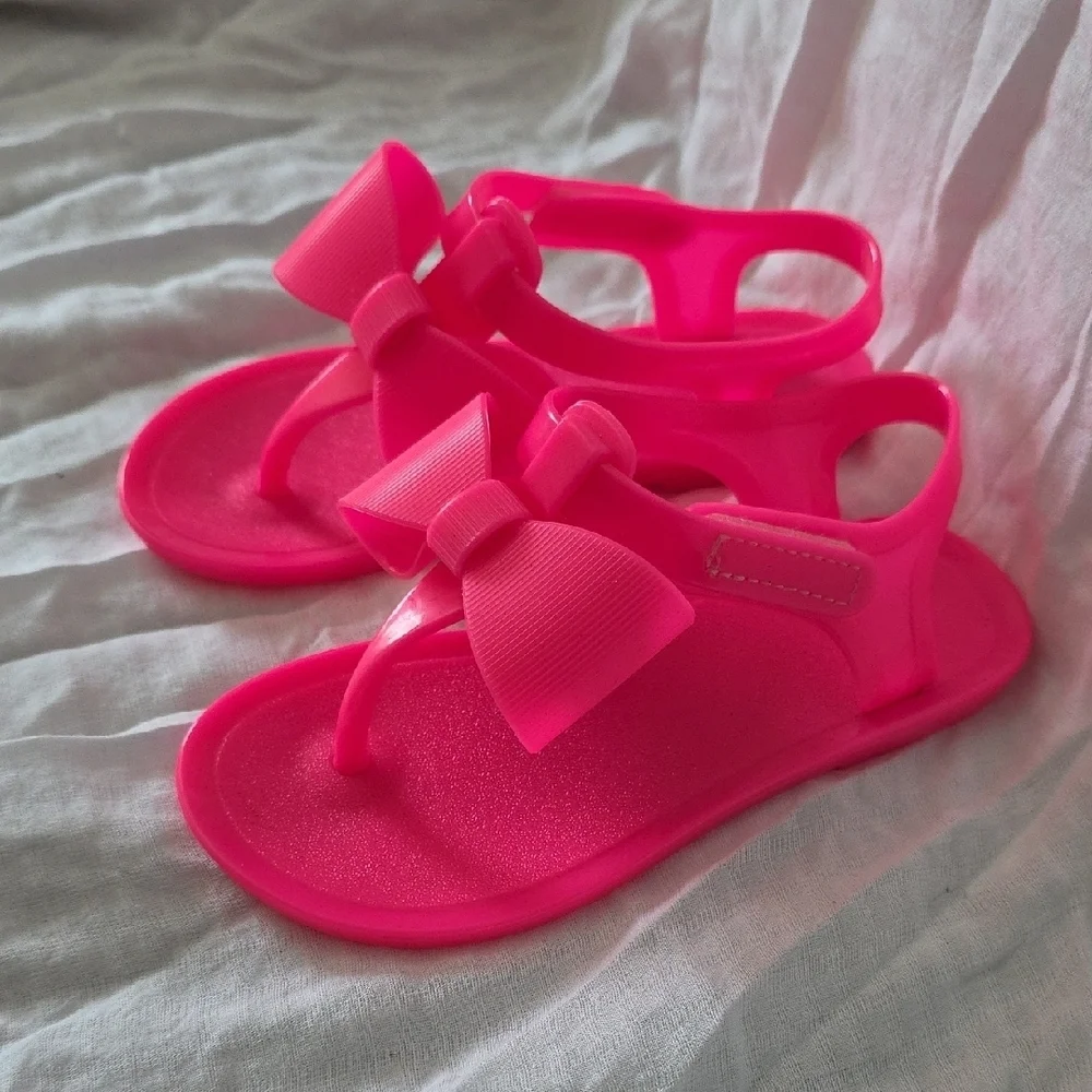 (J36) Wonder Nation Pink Bow Sandals for Kids Sz 8 In Toddler